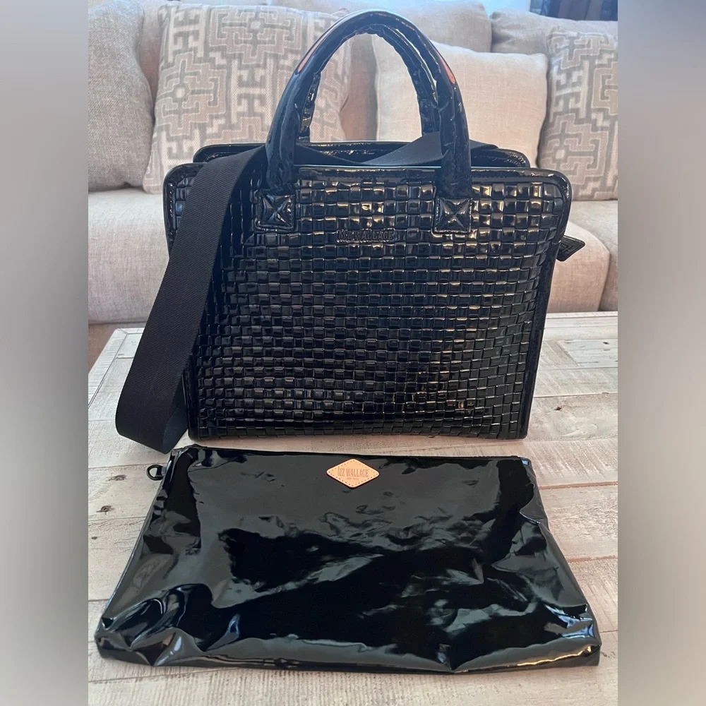 MZ WALLACE Woven Patent Lacquer Box Tote Bag